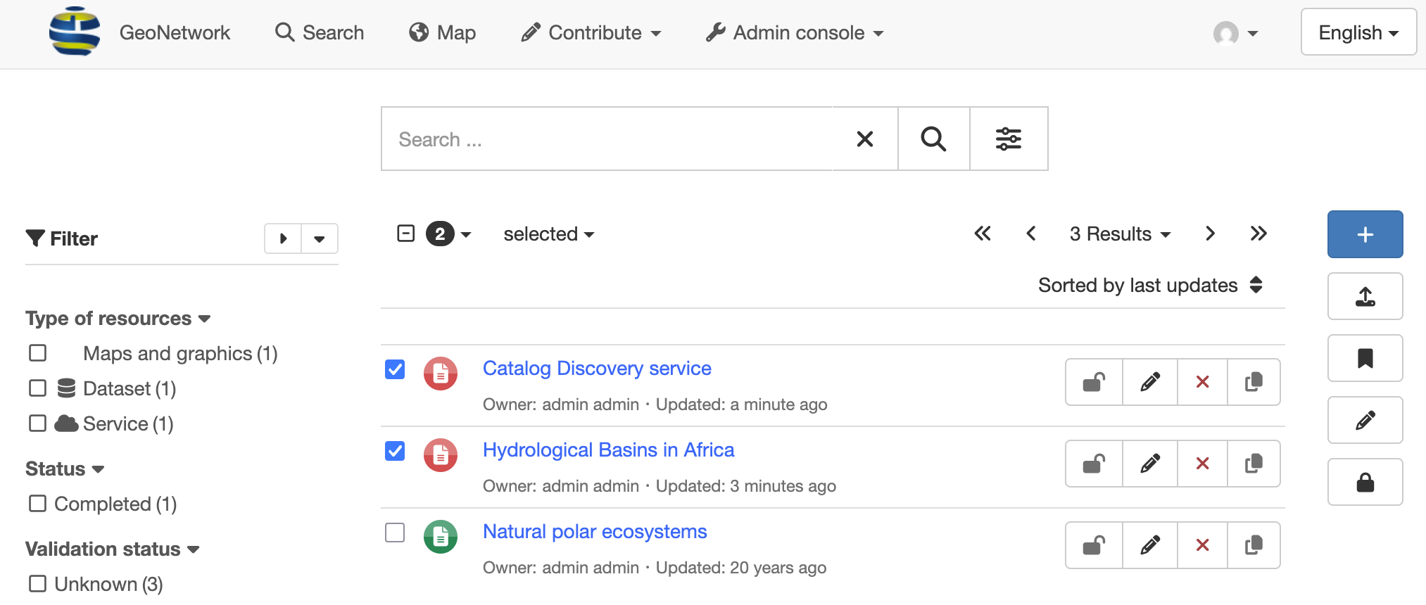 GeoNetwork admin console